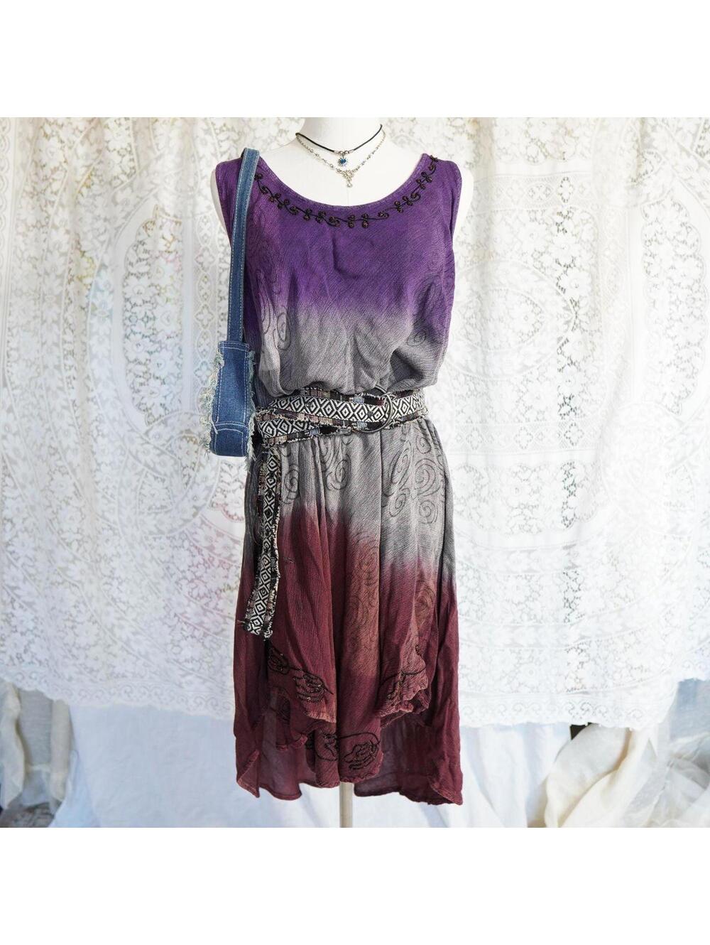 Vintage Flowy Whimsigoth Midi Dress Sundress Embroidered Boho Beachy